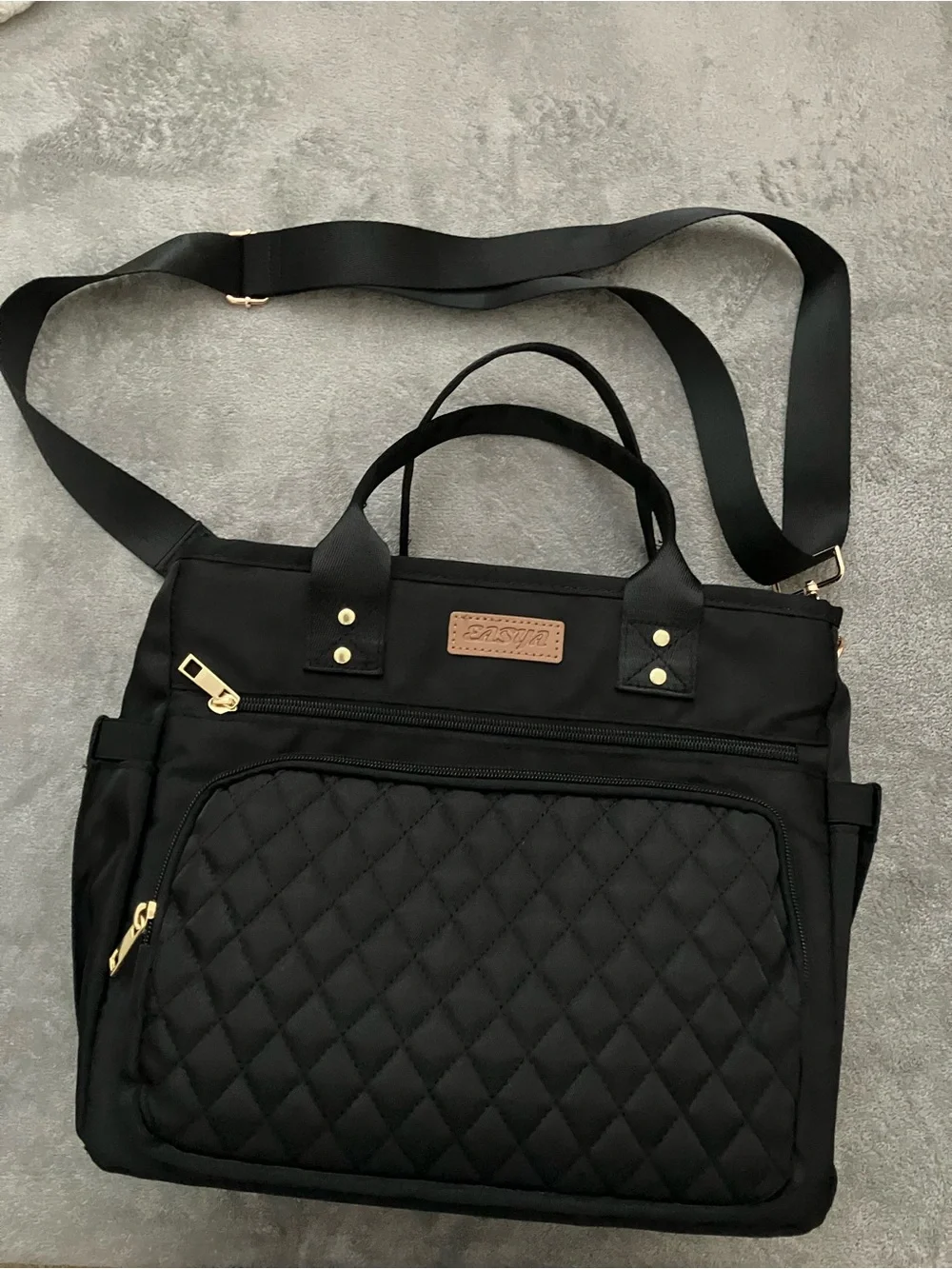 Black Quilted Large Insulated Lunch Bag